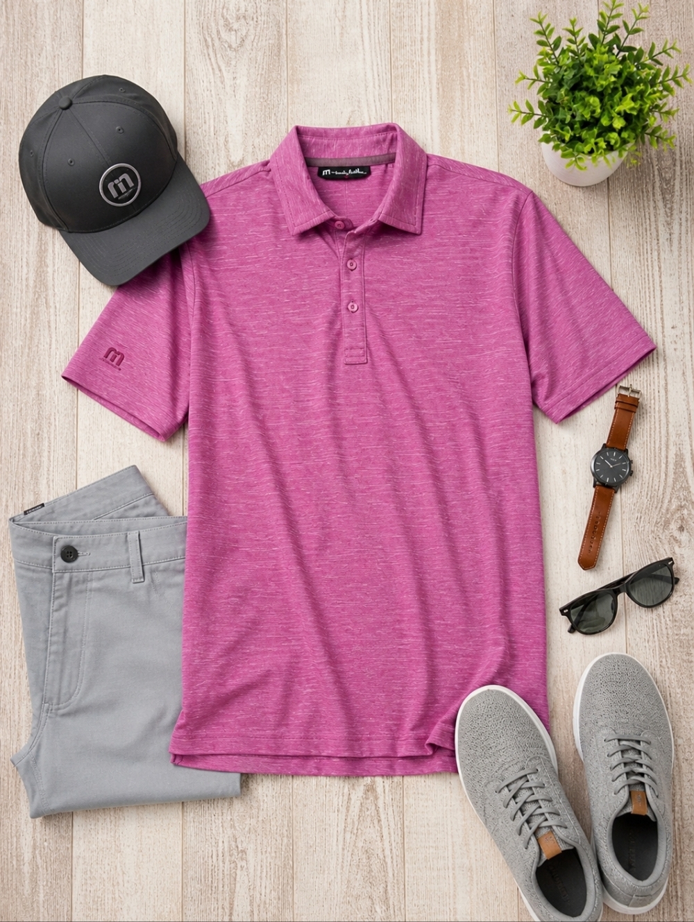 Travis Mathew Heathered Pink Polo Or Golf Shirt Size Large